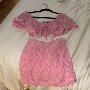 Pink Gingham Skirt Set